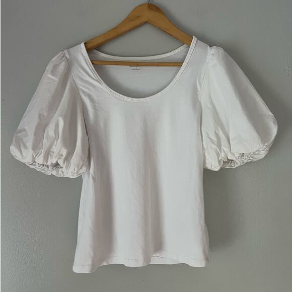 Old Navy White Short Puff Sleeve Top Size M Peasant Feminine Neutral - Picture 1 of 5
